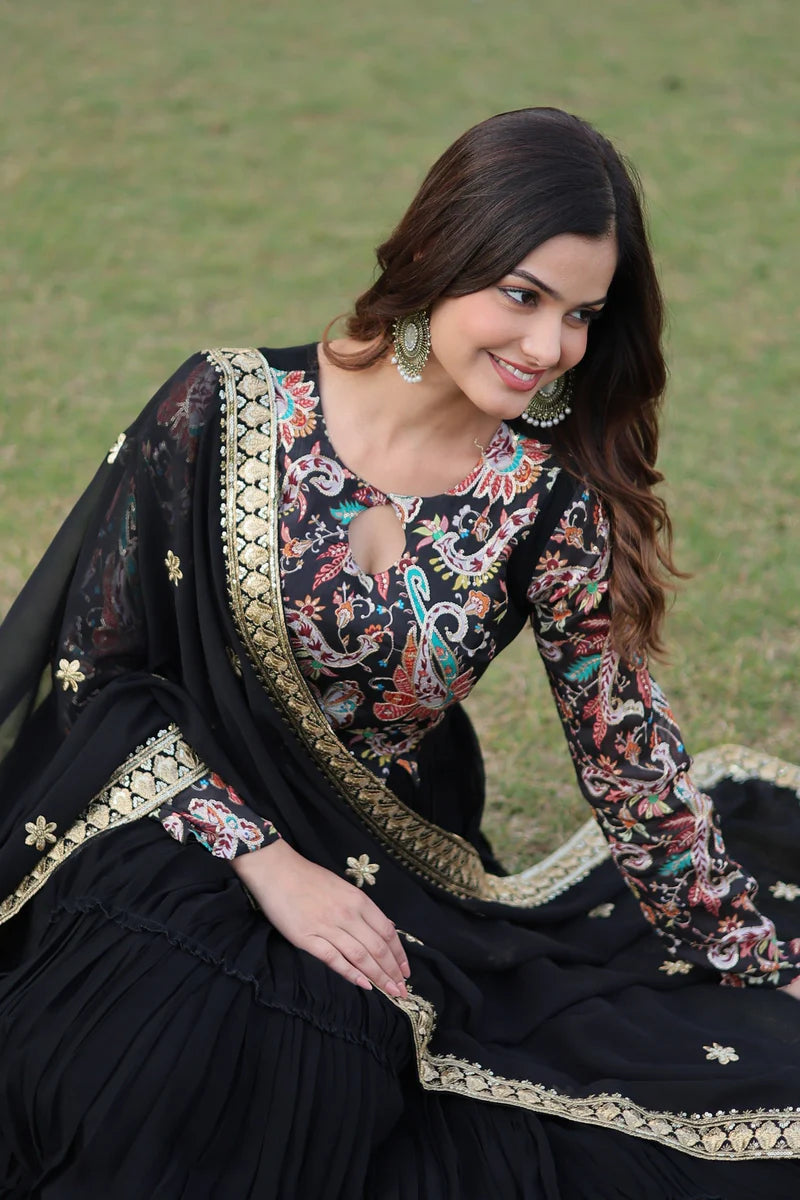 Midnight Black Anarkali Set