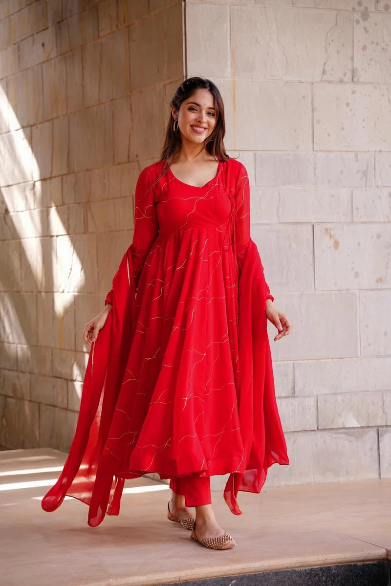 Felicitous Red Anarkali Set