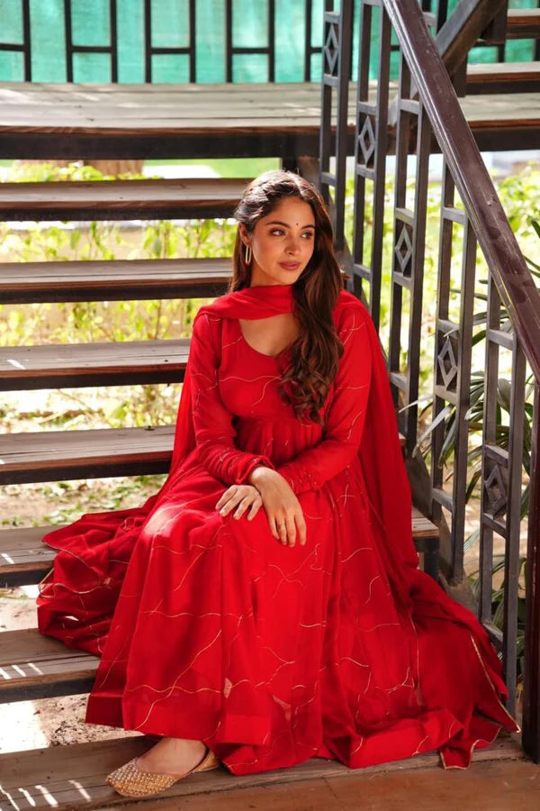 Felicitous Red Anarkali Set