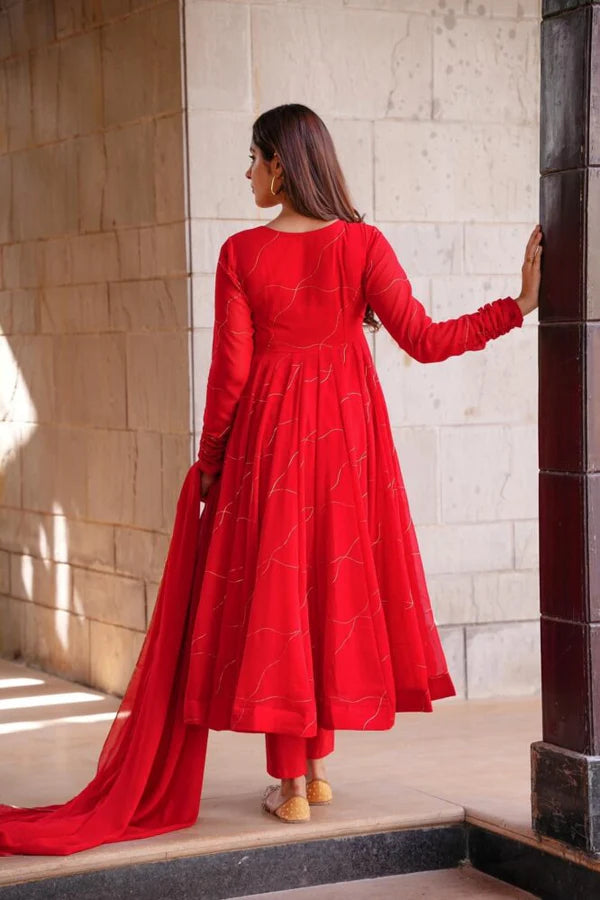 Felicitous Red Anarkali Set