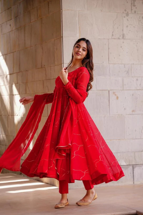 Felicitous Red Anarkali Set