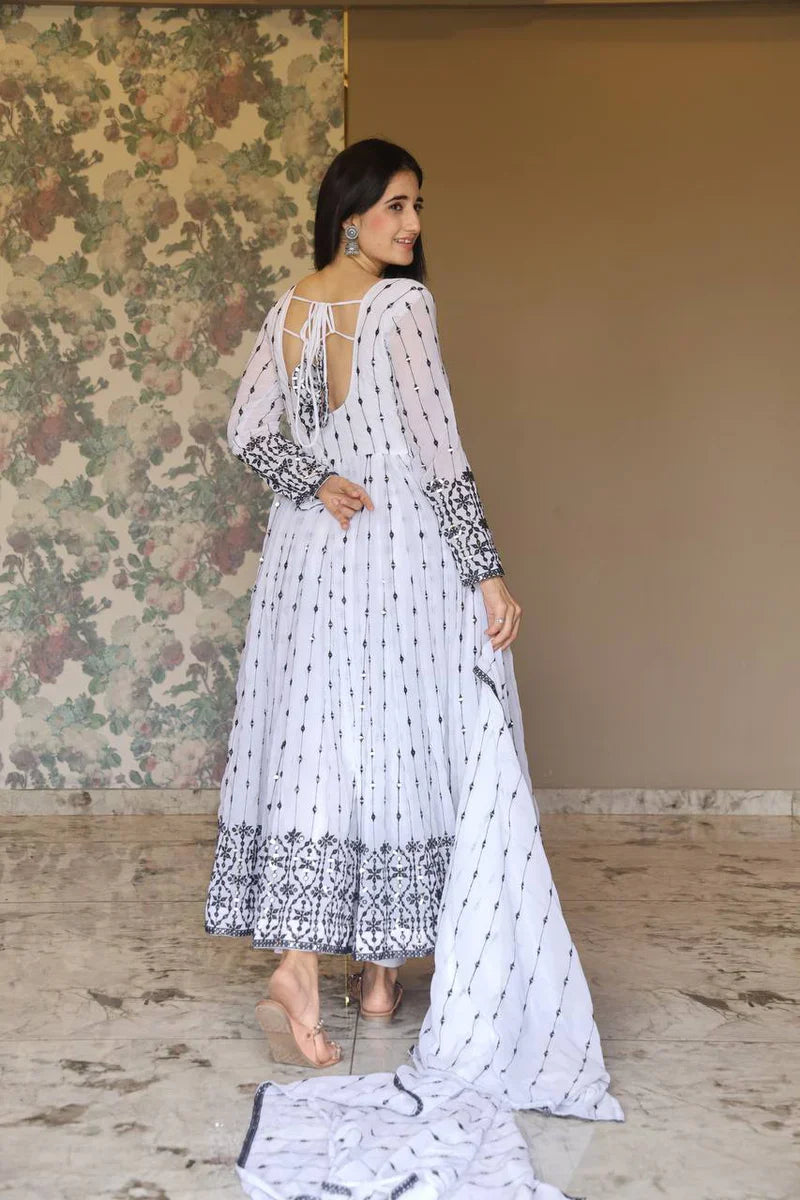 Gossamer White Designer Anarkali Set