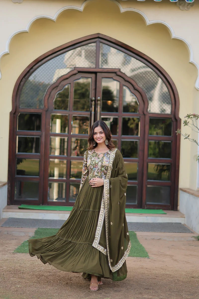 Charming Mahendi Color Anarkali Suit