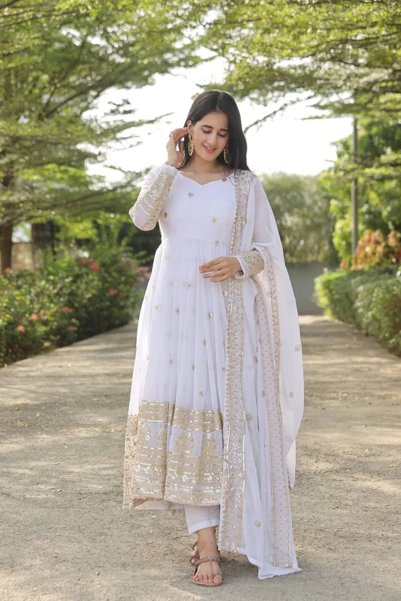 Elegant White Stylish Anarkali Suit Set