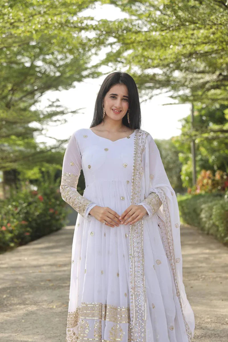 Elegant White Stylish Anarkali Suit Set