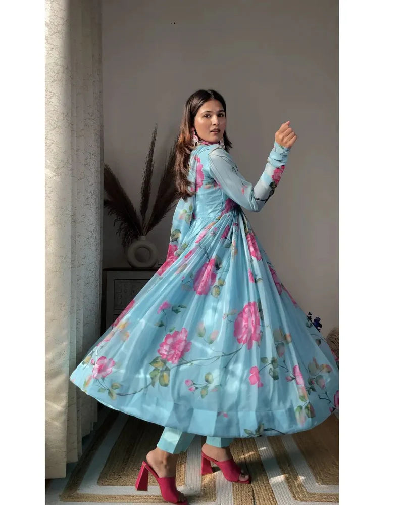 Charming Sky Blue Anarkali Dress