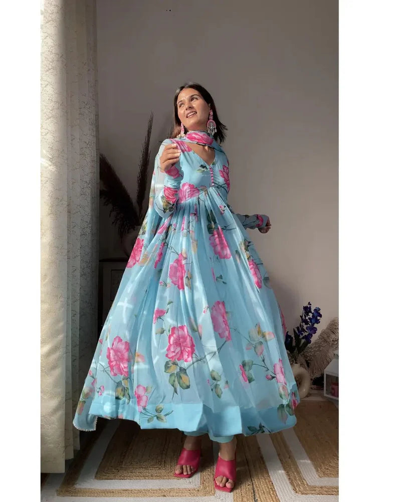 Charming Sky Blue Anarkali Dress