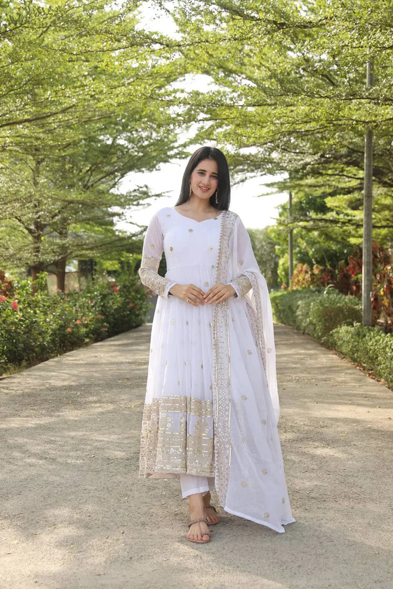 Elegant White Stylish Anarkali Suit Set