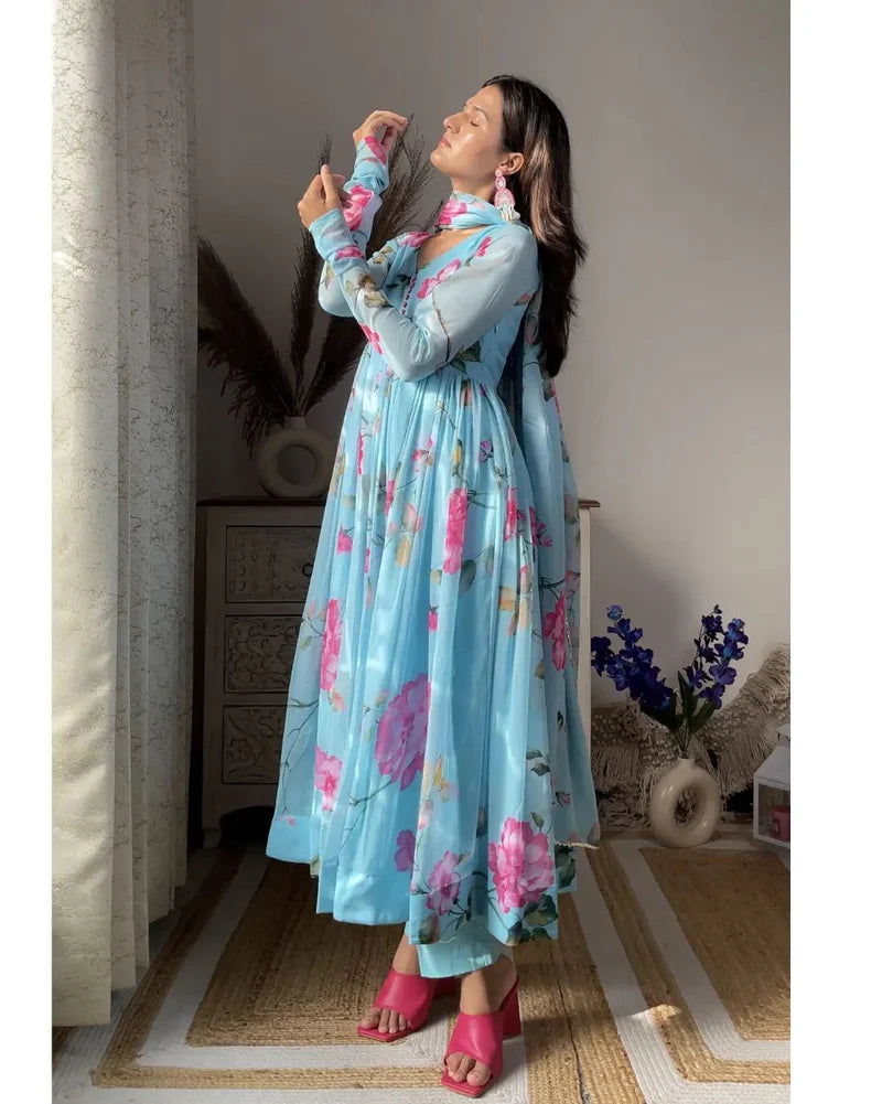 Charming Sky Blue Anarkali Dress