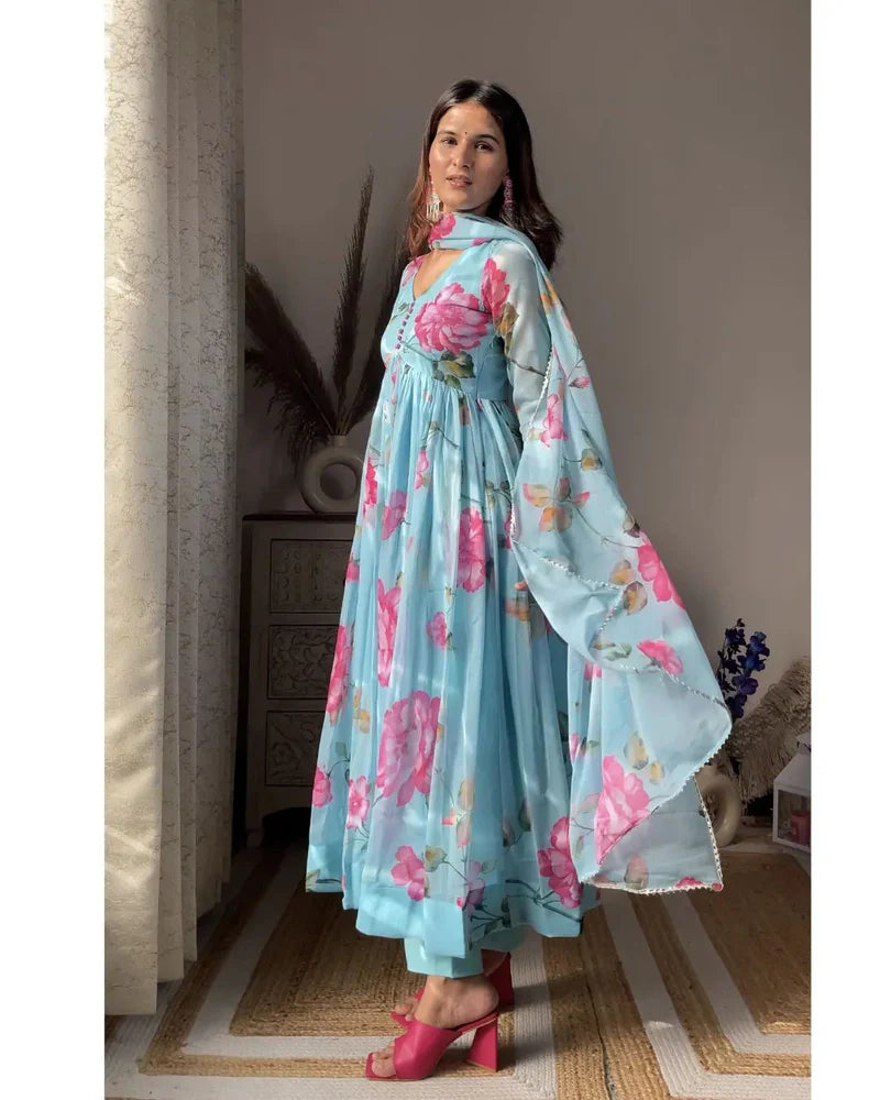 Charming Sky Blue Anarkali Dress