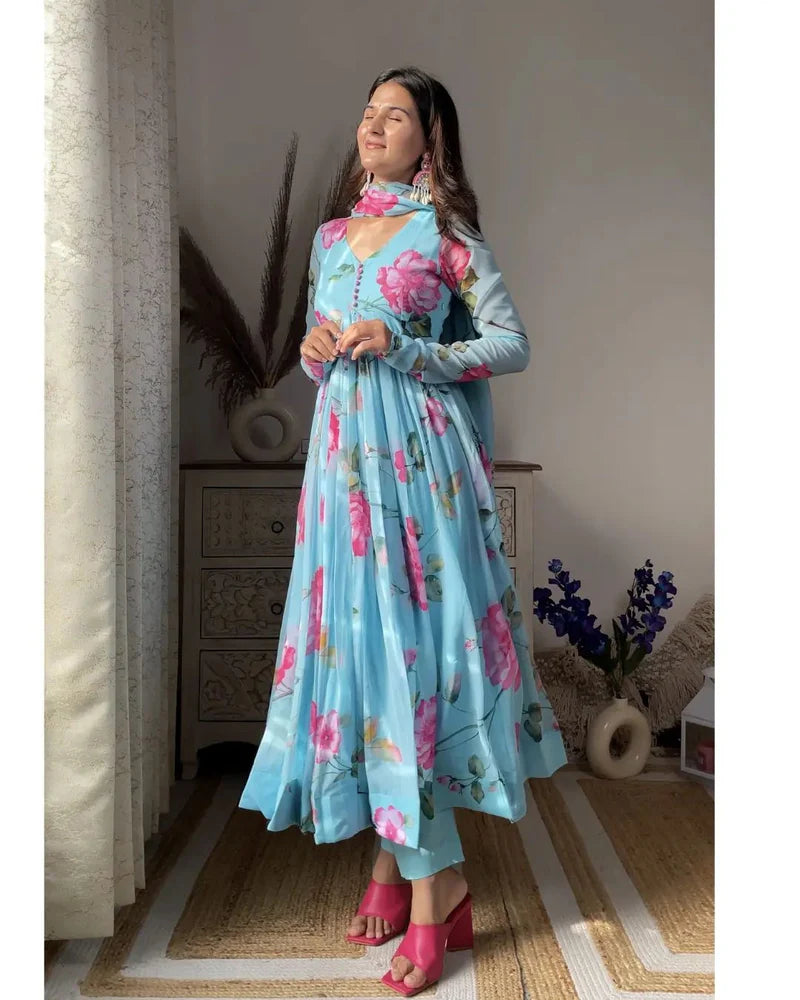 Charming Sky Blue Anarkali Dress