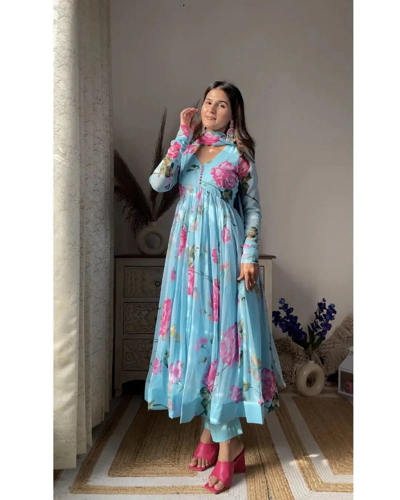 Charming Sky Blue Anarkali Dress