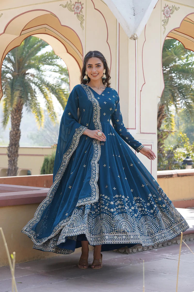 Graceful Blue Anarkali Gown