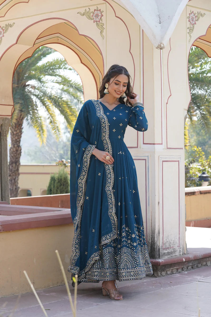 Graceful Blue Anarkali Gown