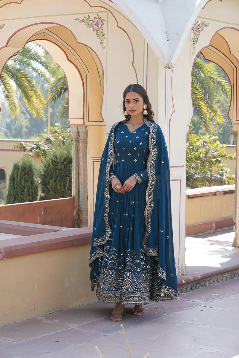 Graceful Blue Anarkali Gown