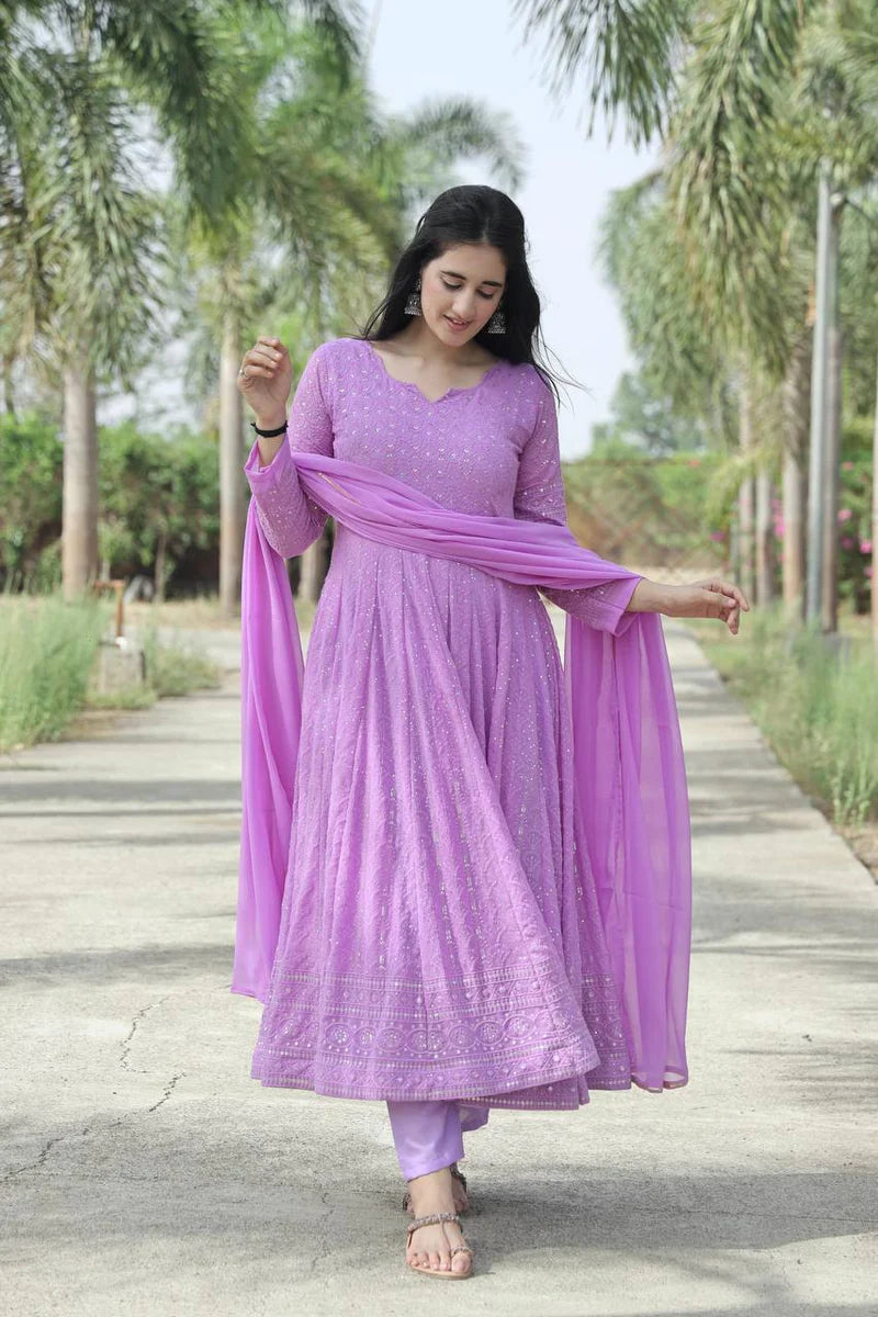 Exquisite Purple Anarkali Suit