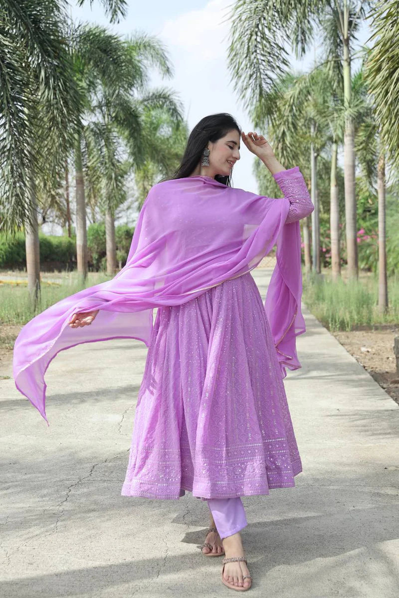 Exquisite Purple Anarkali Suit