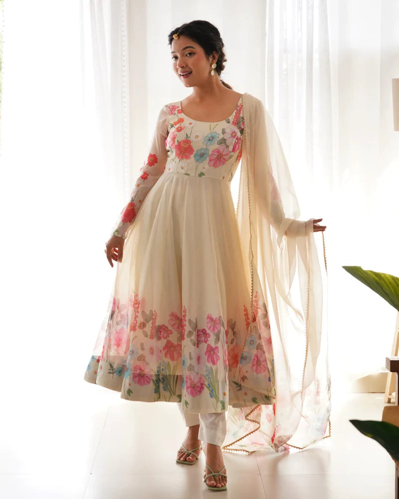 Fantabulous Cream And Black Anarkali