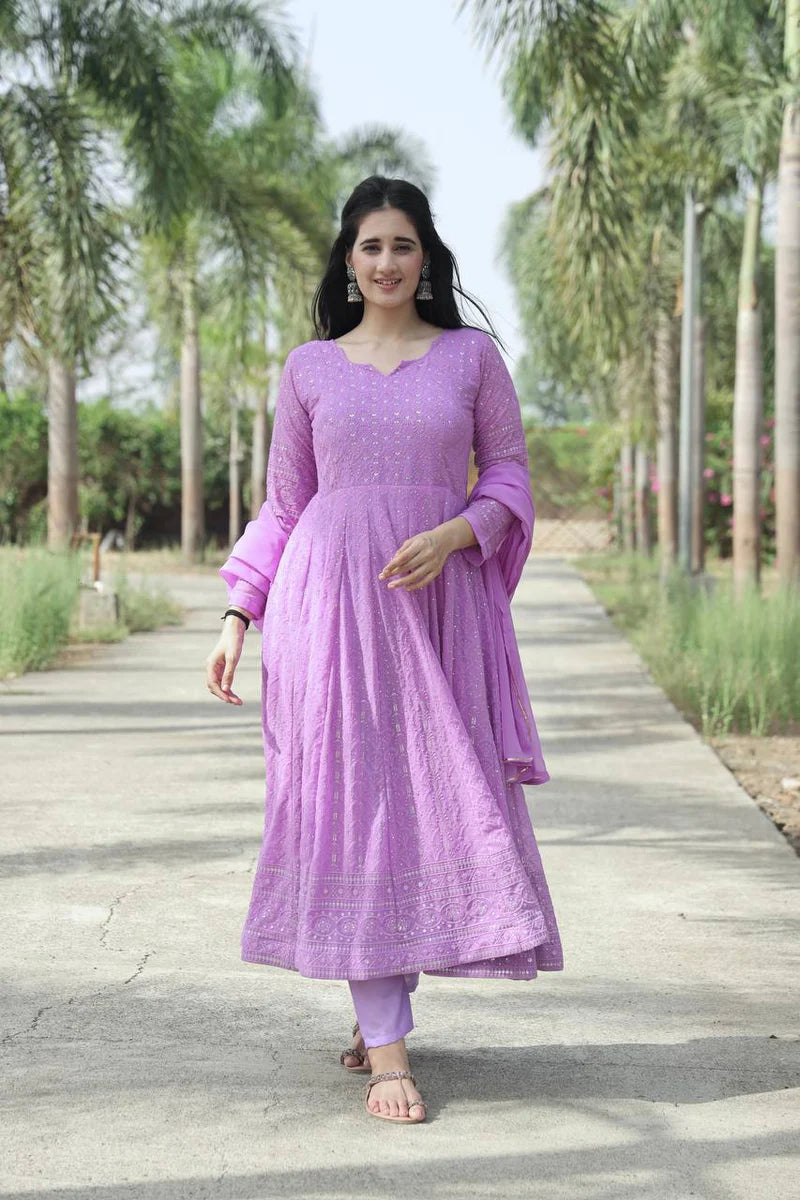 Exquisite Purple Anarkali Suit