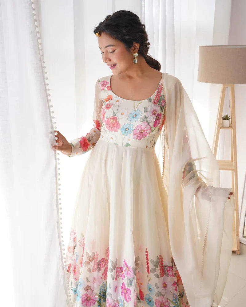 Fantabulous Cream And Black Anarkali