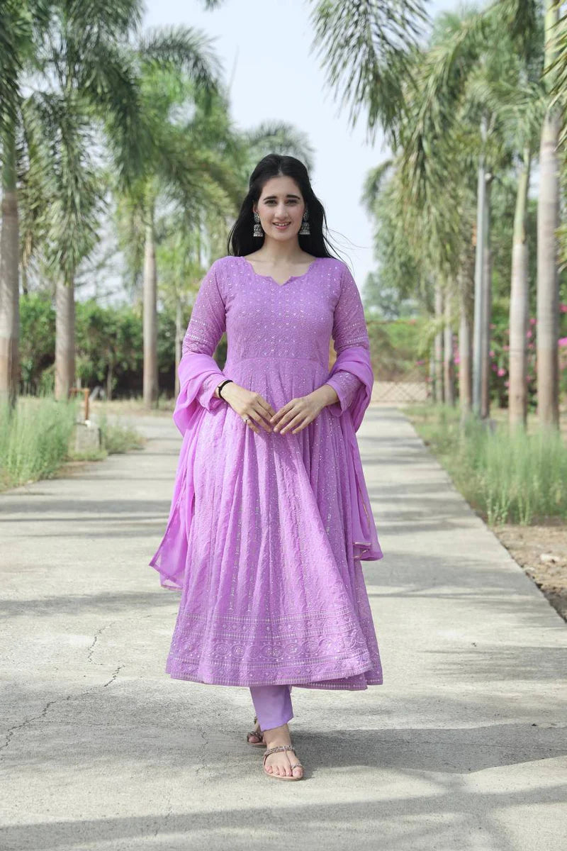 Exquisite Purple Anarkali Suit