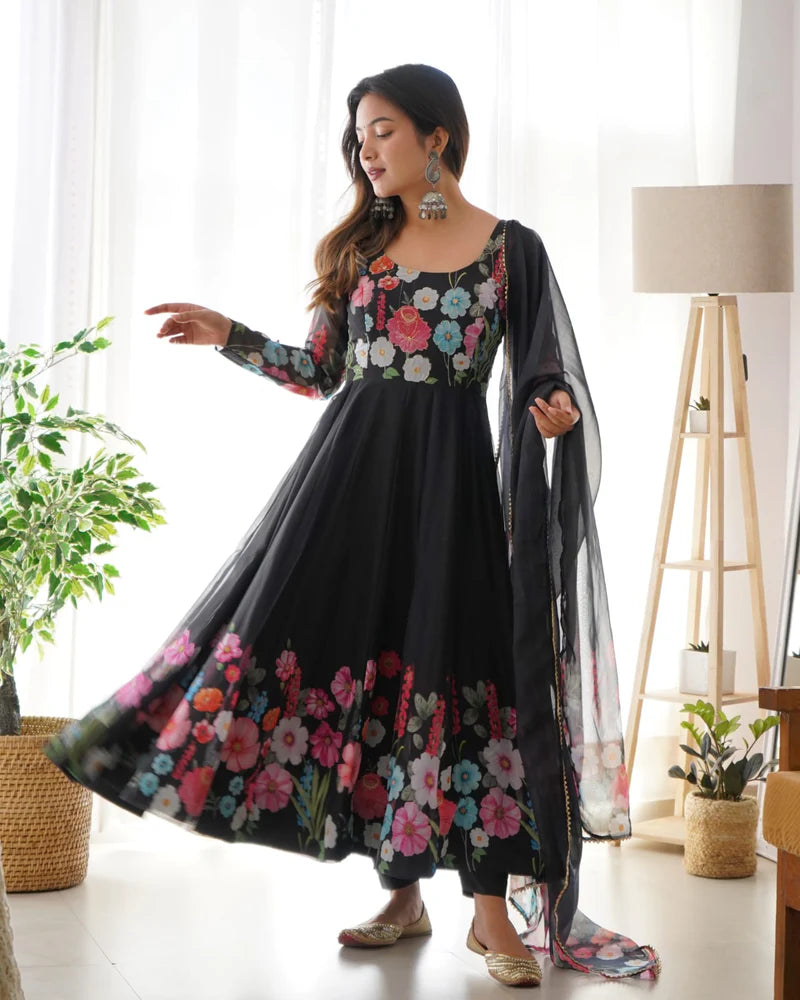 Fantabulous Cream And Black Anarkali